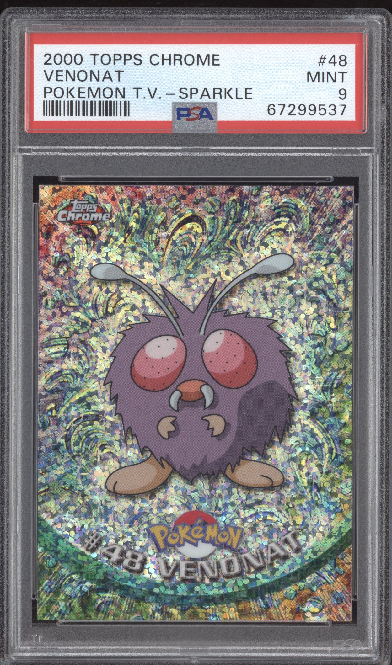 Venonat 2000 Pokemon Topps Chrome Pokemon TV - Sparkle #48 PSA 9