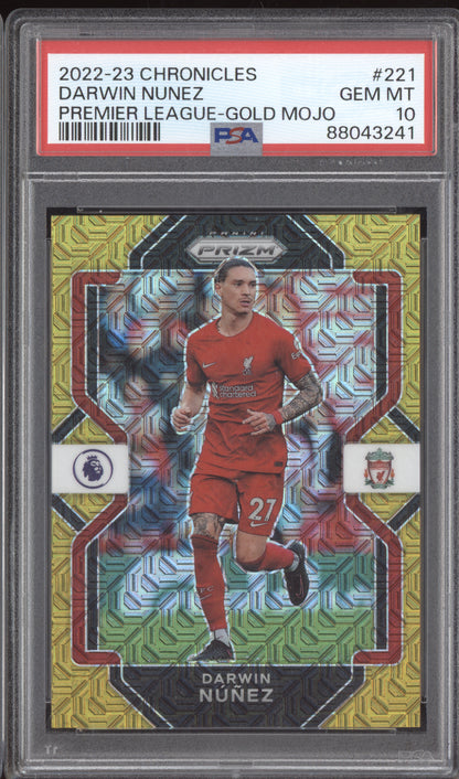 Darwin Nunez 2022-23 Panini Chronicles Prizm Gold Mojo 6/10 PSA 10