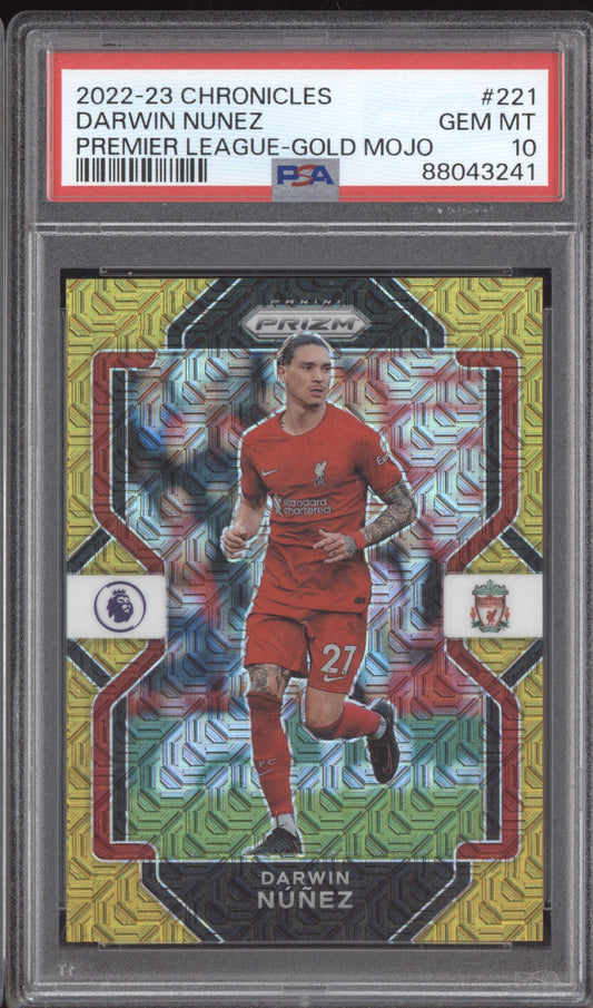 Darwin Nunez 2022-23 Panini Chronicles Prizm Gold Mojo 6/10 PSA 10