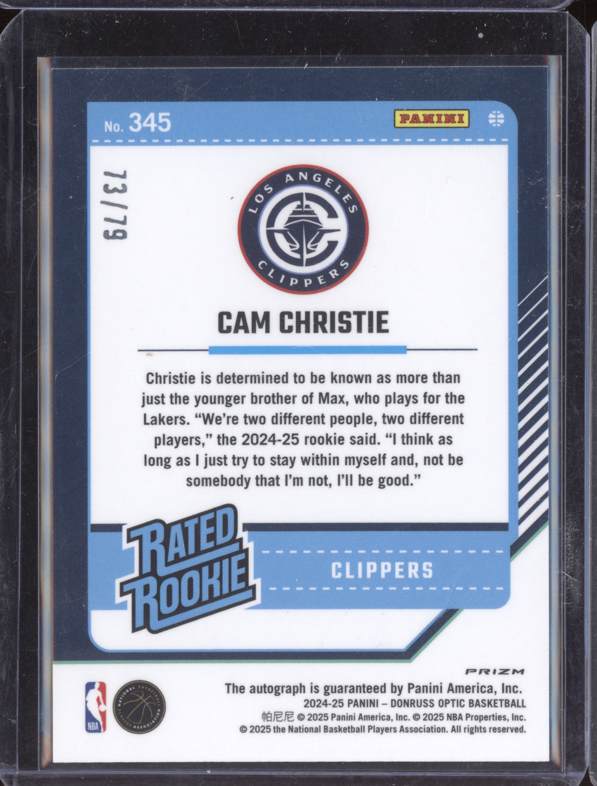 Cam Christie 2024-25 Panini Optic Pink Velocity Auto RC 73/79