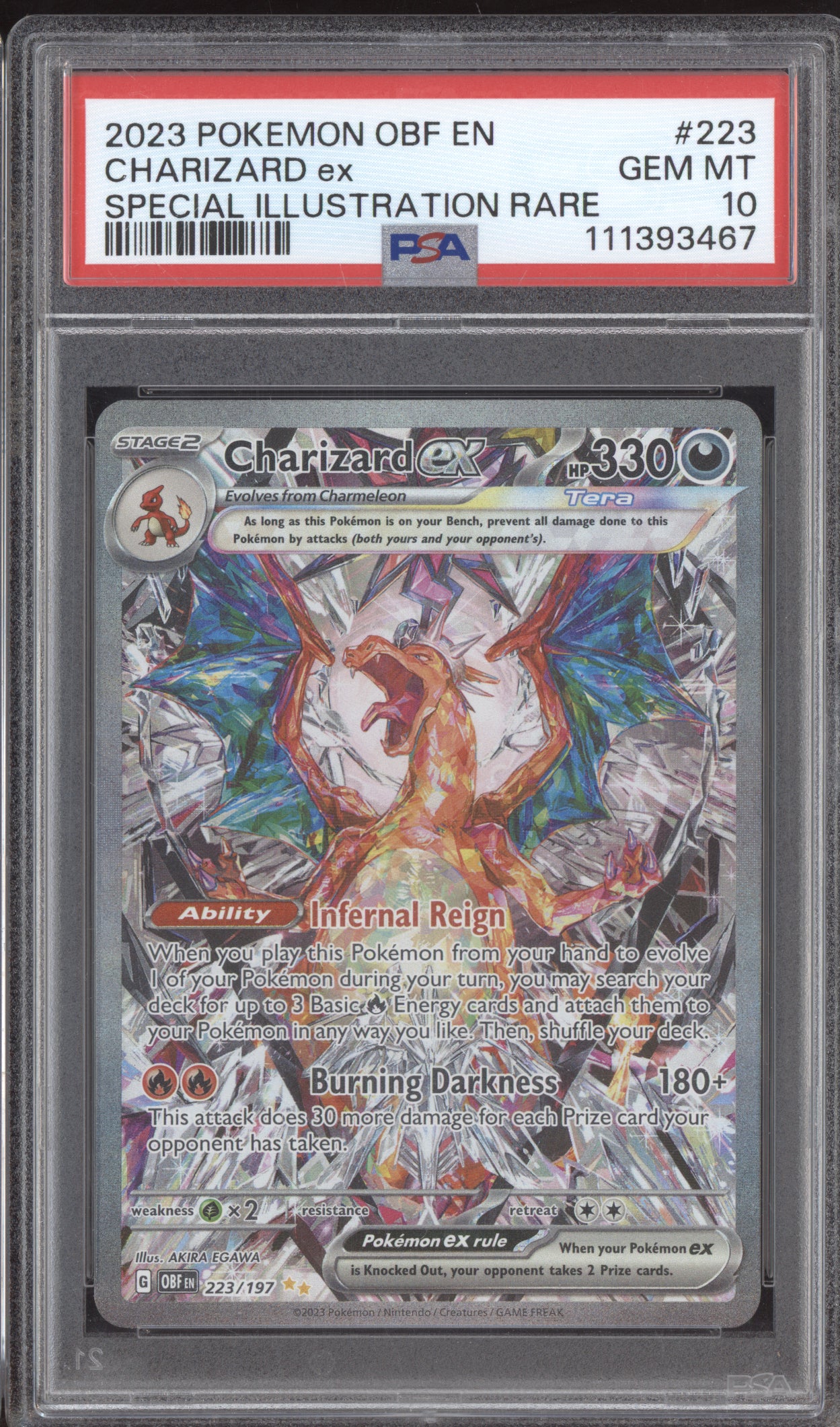 Charizard EX 2023 Pokemon Obsidian Flames Special Illustration Rare 223 PSA 10