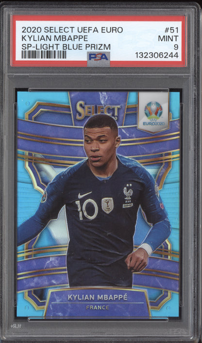 Kylian Mbappe 2020 Panini Select UEFA Euro Short Print Light Blue 60/175 PSA 9