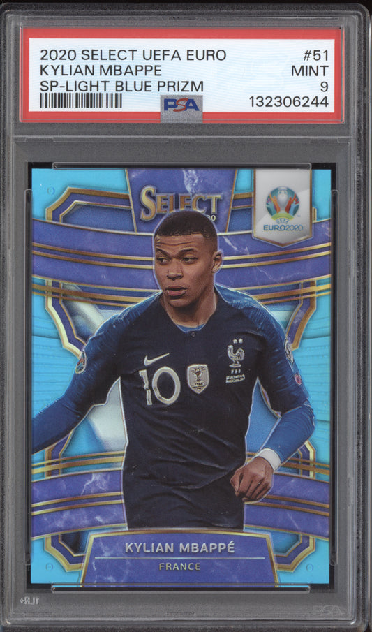Kylian Mbappe 2020 Panini Select UEFA Euro Short Print Light Blue 60/175 PSA 9