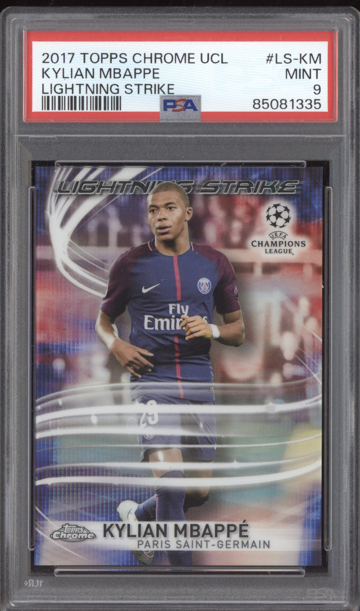 Kylian Mbappe 2017-18 Topps Chrome UCL Lightning Strike LS-KM PSA 9