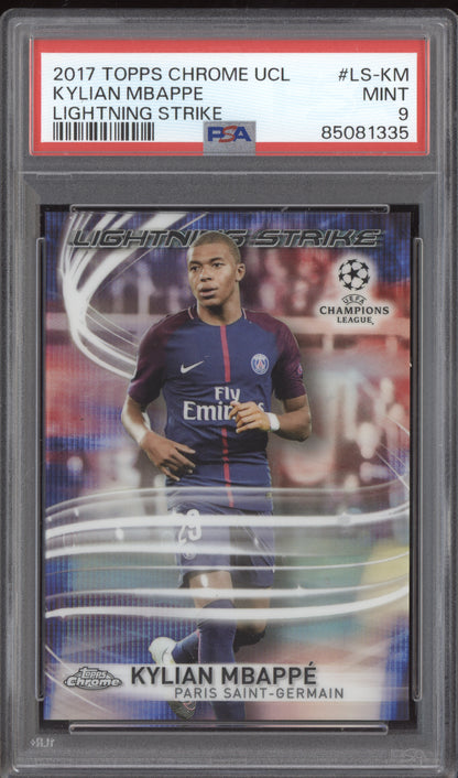 Kylian Mbappe 2017-18 Topps Chrome UCL Lightning Strike LS-KM PSA 9