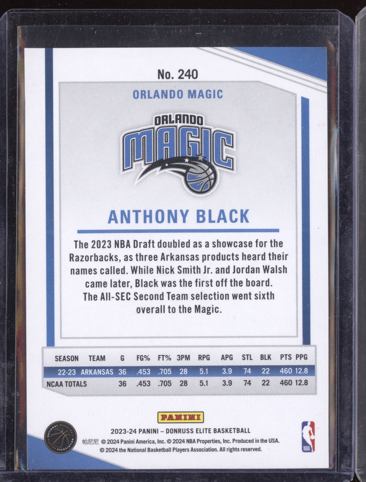 Anthony Black 2023-24 Panini Elite Black RC 10/25