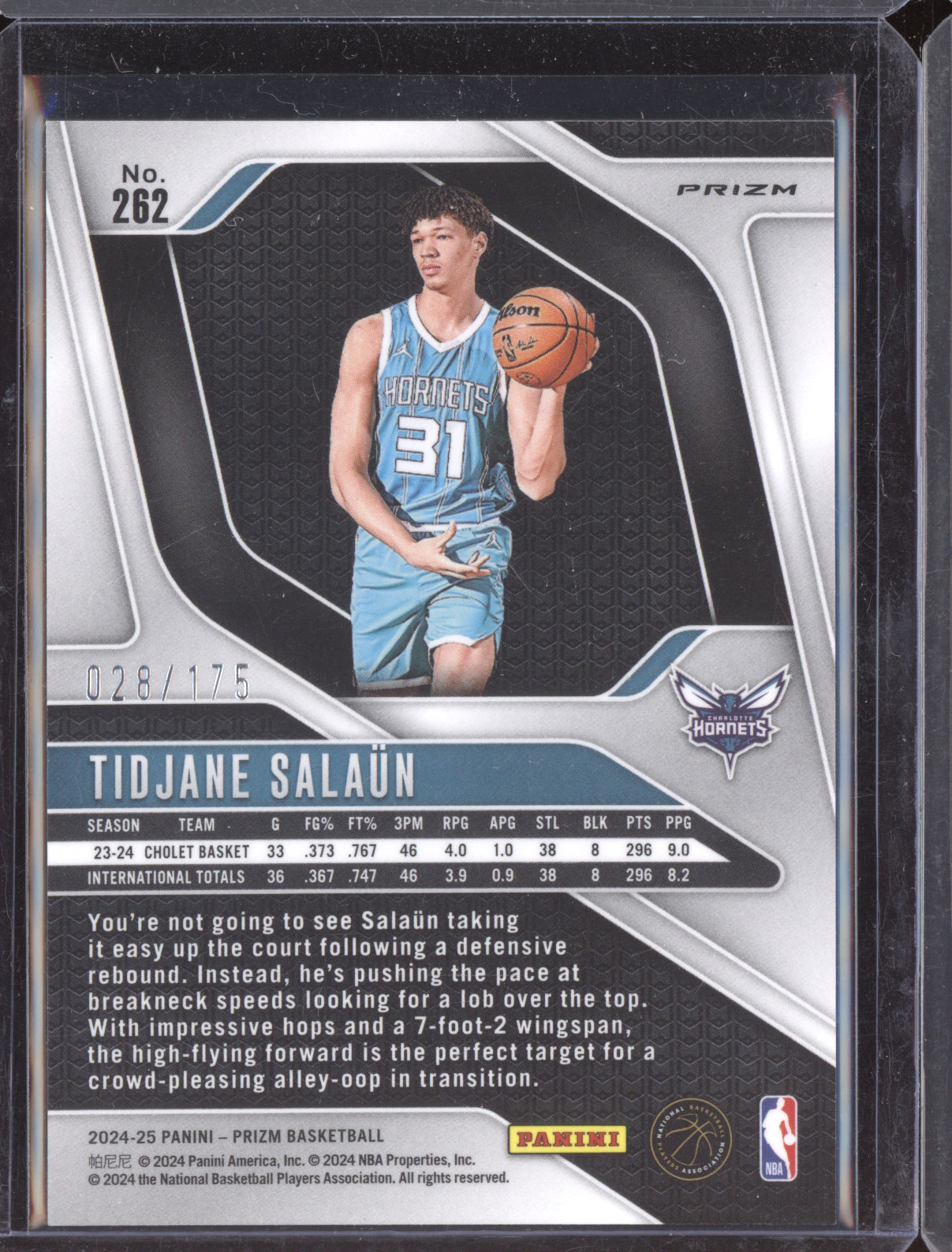 Tidjane Salaun 2024-25 Panini Prizm White RC 28/175