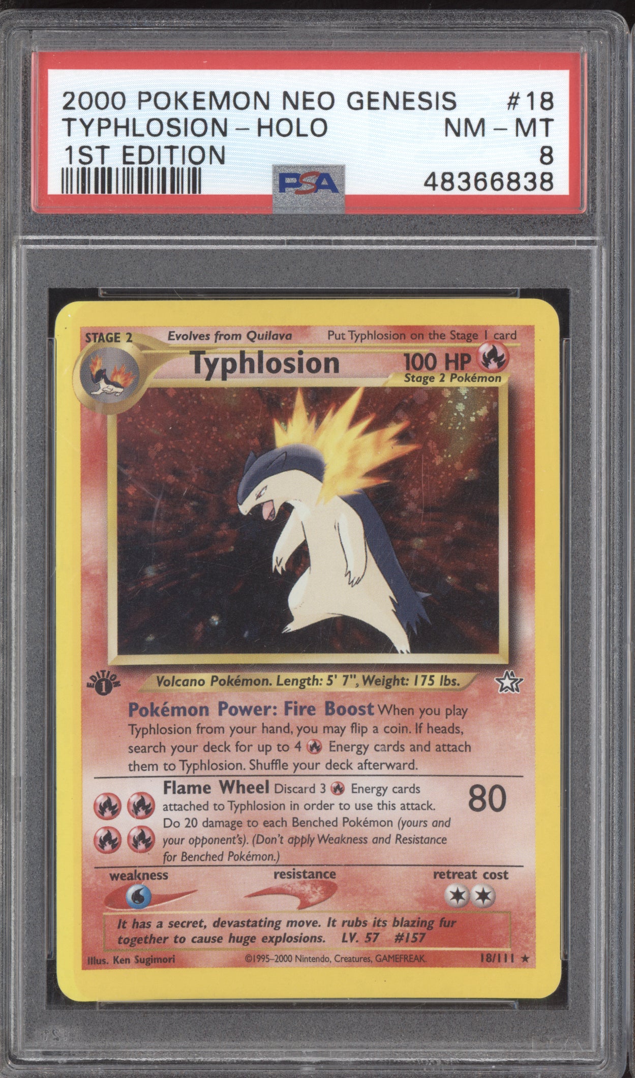 Typhlosion 2000 Pokemon Neo Genesis 1st Edition Holo 18/111 PSA 8