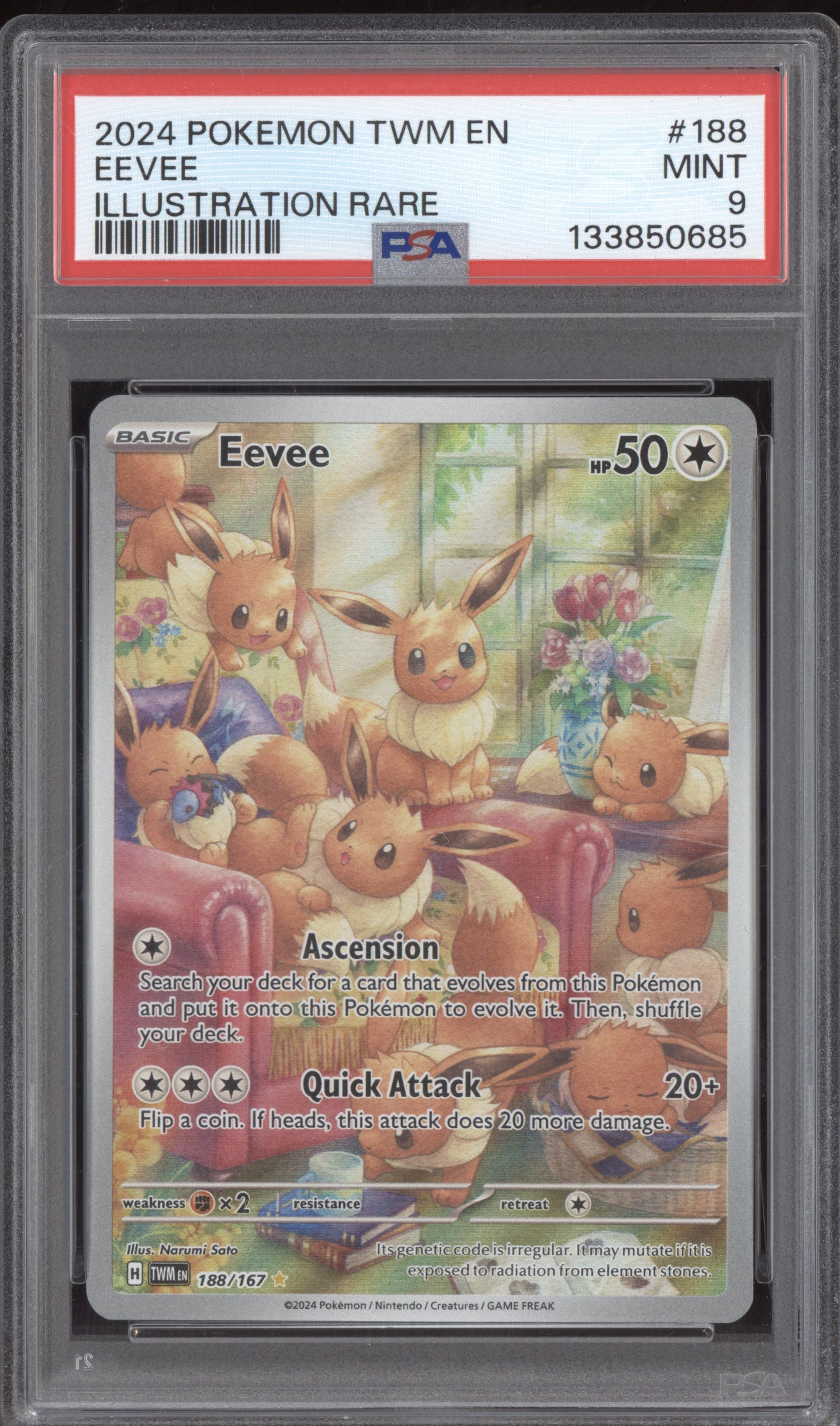 Eevee 2024 Pokemon Twilight Masquerade Illustration Rare 188 PSA 9