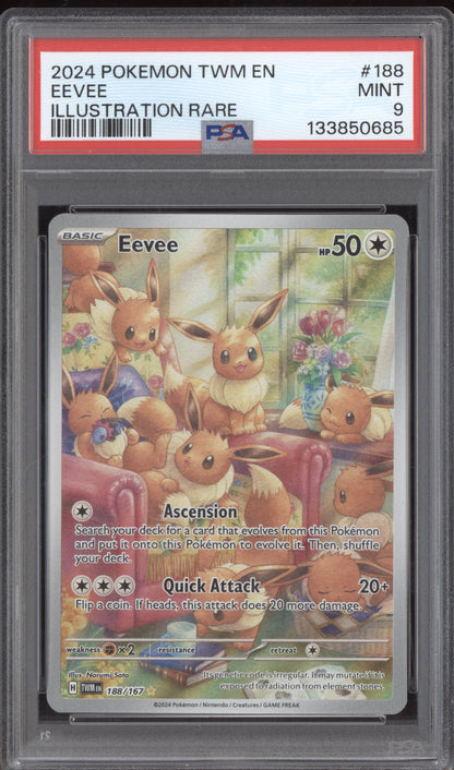 Eevee 2024 Pokemon Twilight Masquerade Illustration Rare 188 PSA 9