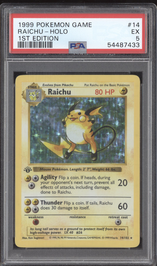 Raichu 1999 Pokemon Base Set 1st Edition Holo 14/102 PSA 5