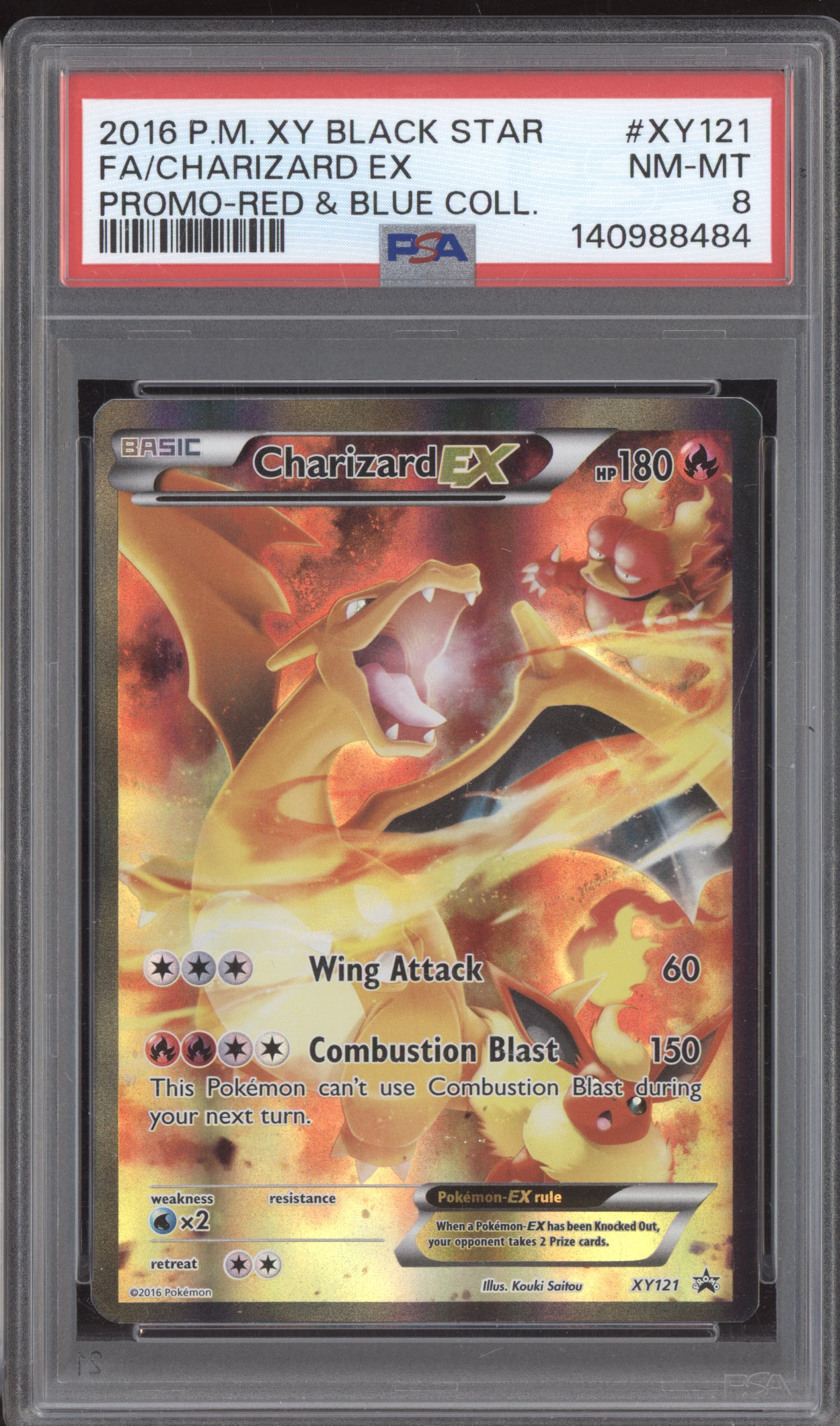Charizard EX 2016 Pokemon Red & Blue Collection Promo Full Art XY121 PSA 8