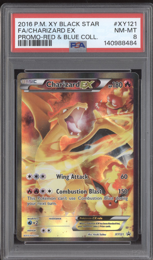 Charizard EX 2016 Pokemon Red & Blue Collection Promo Full Art XY121 PSA 8