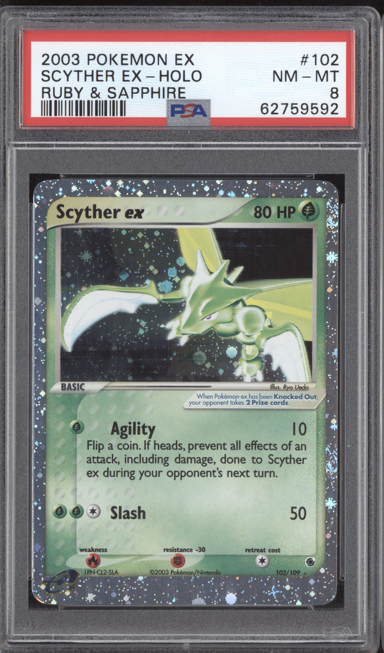 Scyther EX 2003 Pokemon Ruby & Sapphire Holo 102/109 PSA 8