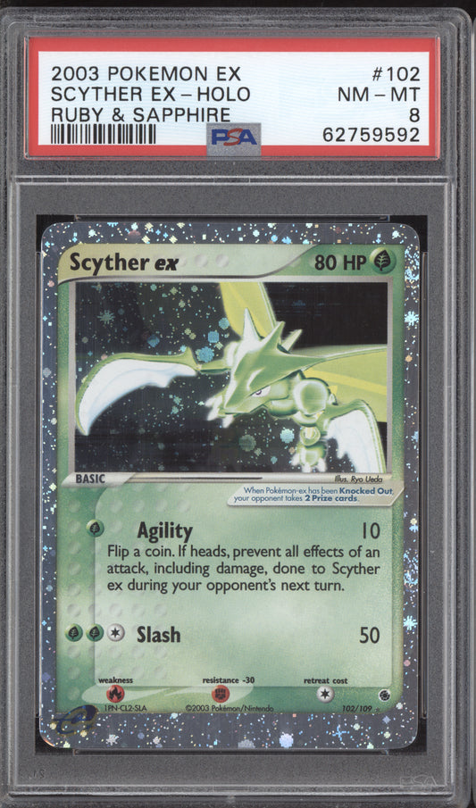 Scyther EX 2003 Pokemon Ruby & Sapphire Holo 102/109 PSA 8