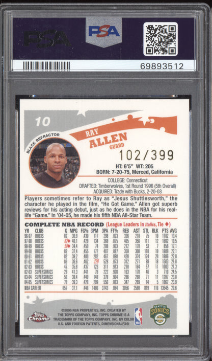 Ray Allen 2005-06 Topps Chrome Black Refractor 102/399 PSA 9
