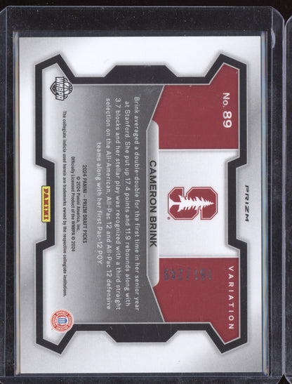 Cameron Brink 2024 Panini Prizm Draft Variation Blue Wave RC 161/249