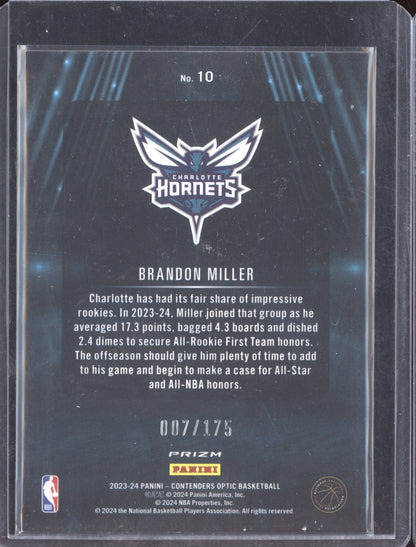 Brandon Miller 2023-24 Panini Contenders Optic VIPs Red Ice RC 7/175