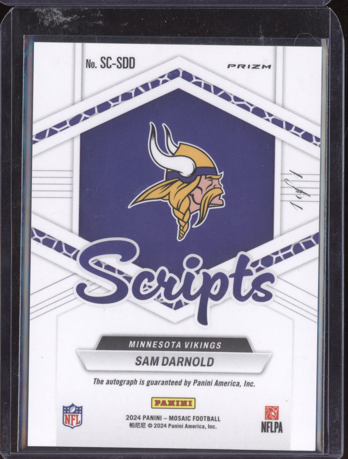Sam Darnold 2024 Panini Mosaic Scripts Auto Black 1/1