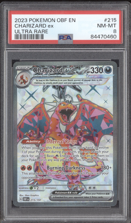 Charizard Ex 2023 Pokemon Obsidian Flames Ultra Rare 215/197 PSA 8