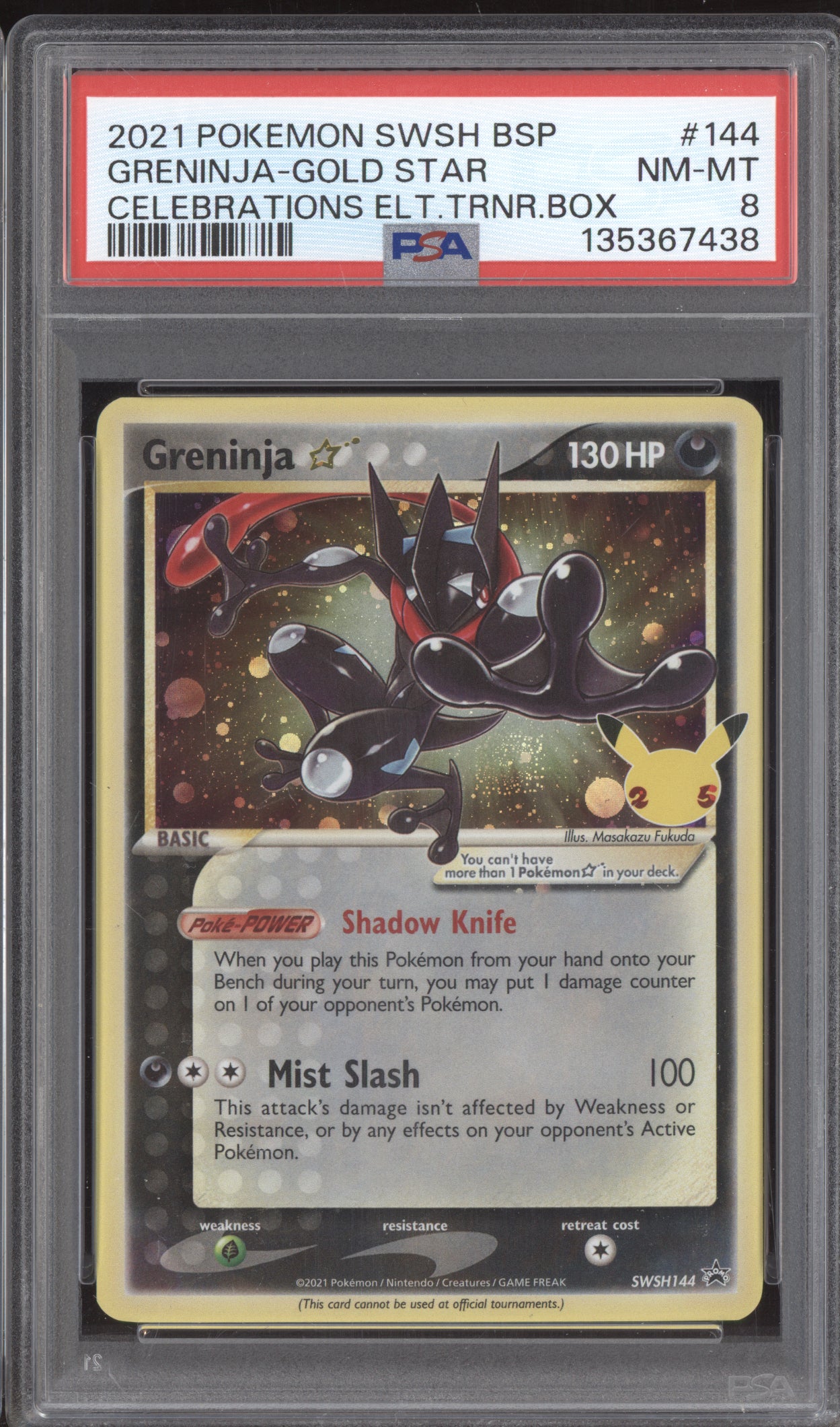 Greninja Gold Star 2021 Pokemon Black Star Promo Celebration ETB SWSH144 PSA 8