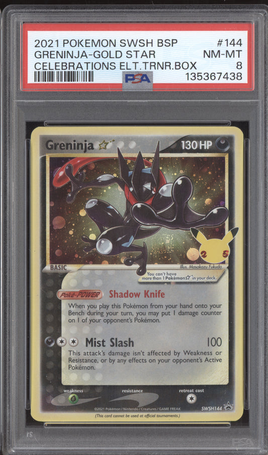 Greninja Gold Star 2021 Pokemon Black Star Promo Celebration ETB SWSH144 PSA 8