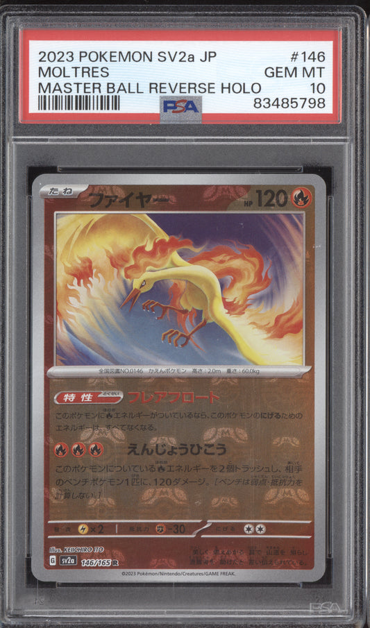 Moltres 2023 Pokemon SV2a Japanese 151 Master Ball Reverse Holo 146/165 PSA 10