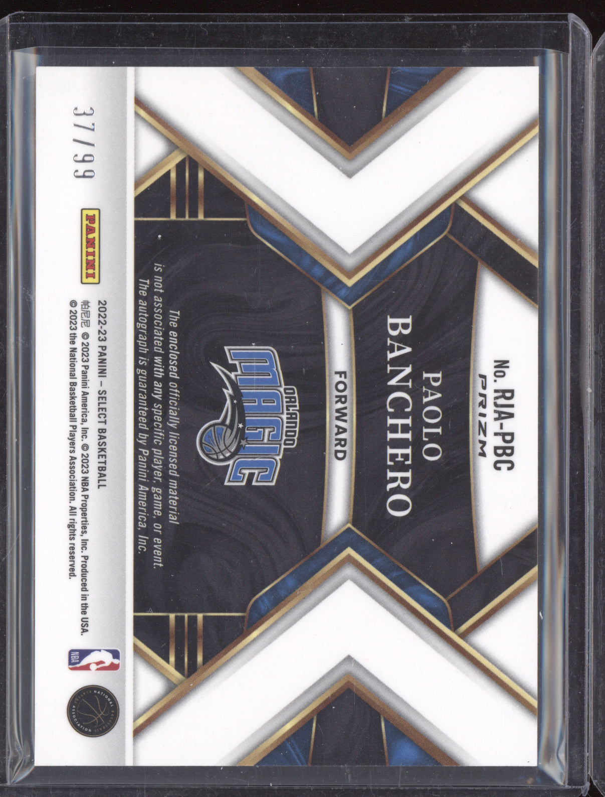 Paolo Banchero 2022-23 Panini Select Rookie Jersey Auto Purple RC 37/99