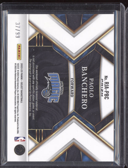 Paolo Banchero 2022-23 Panini Select Rookie Jersey Auto Purple RC 37/99