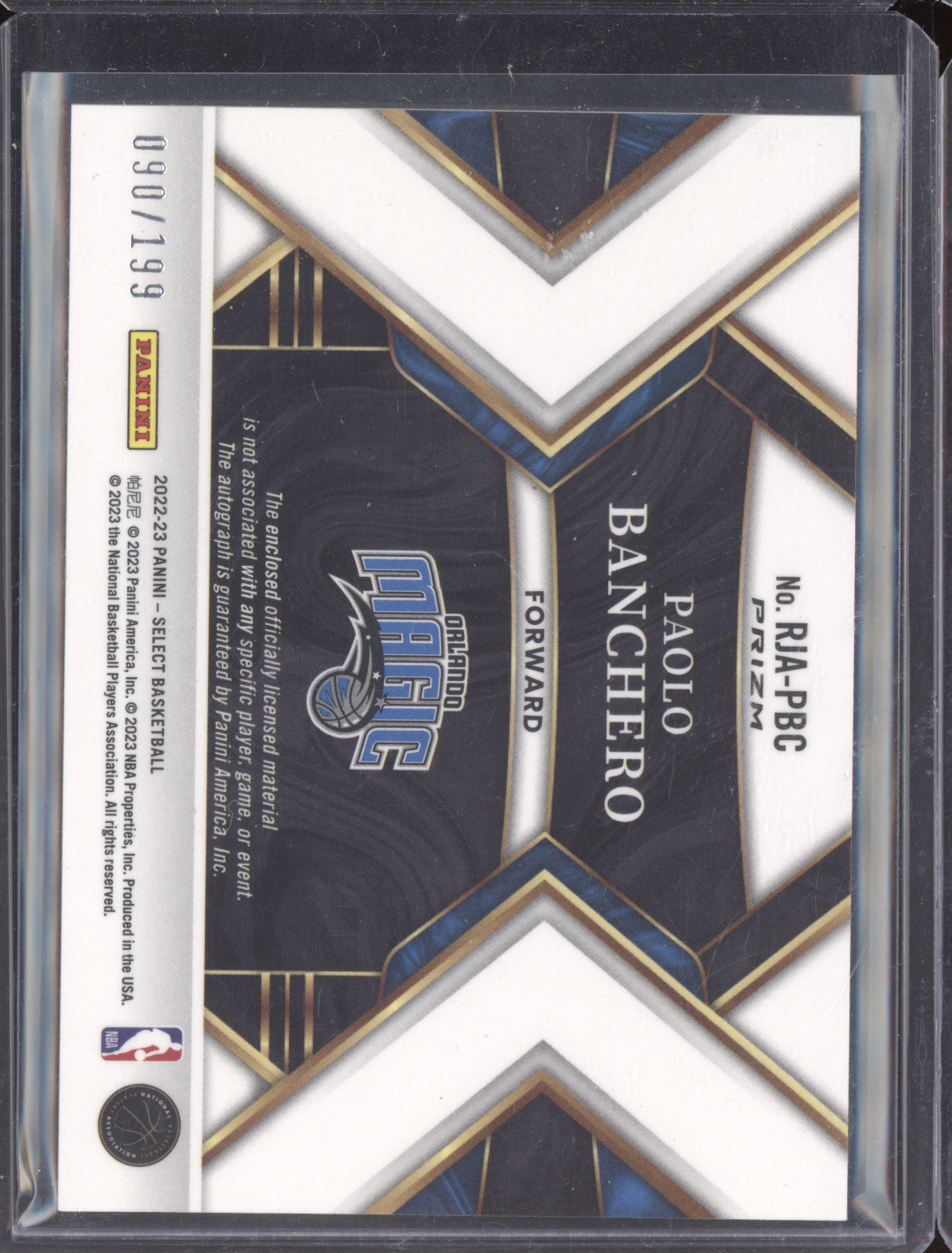 Paolo Banchero 2022-23 Panini Select Rookie Jersey Auto RC 90/199