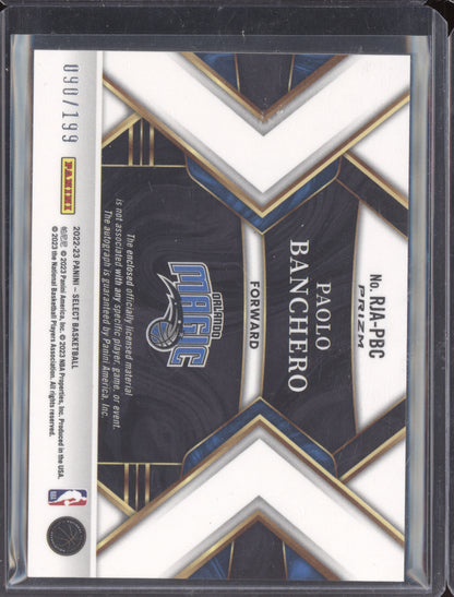 Paolo Banchero 2022-23 Panini Select Rookie Jersey Auto RC 90/199