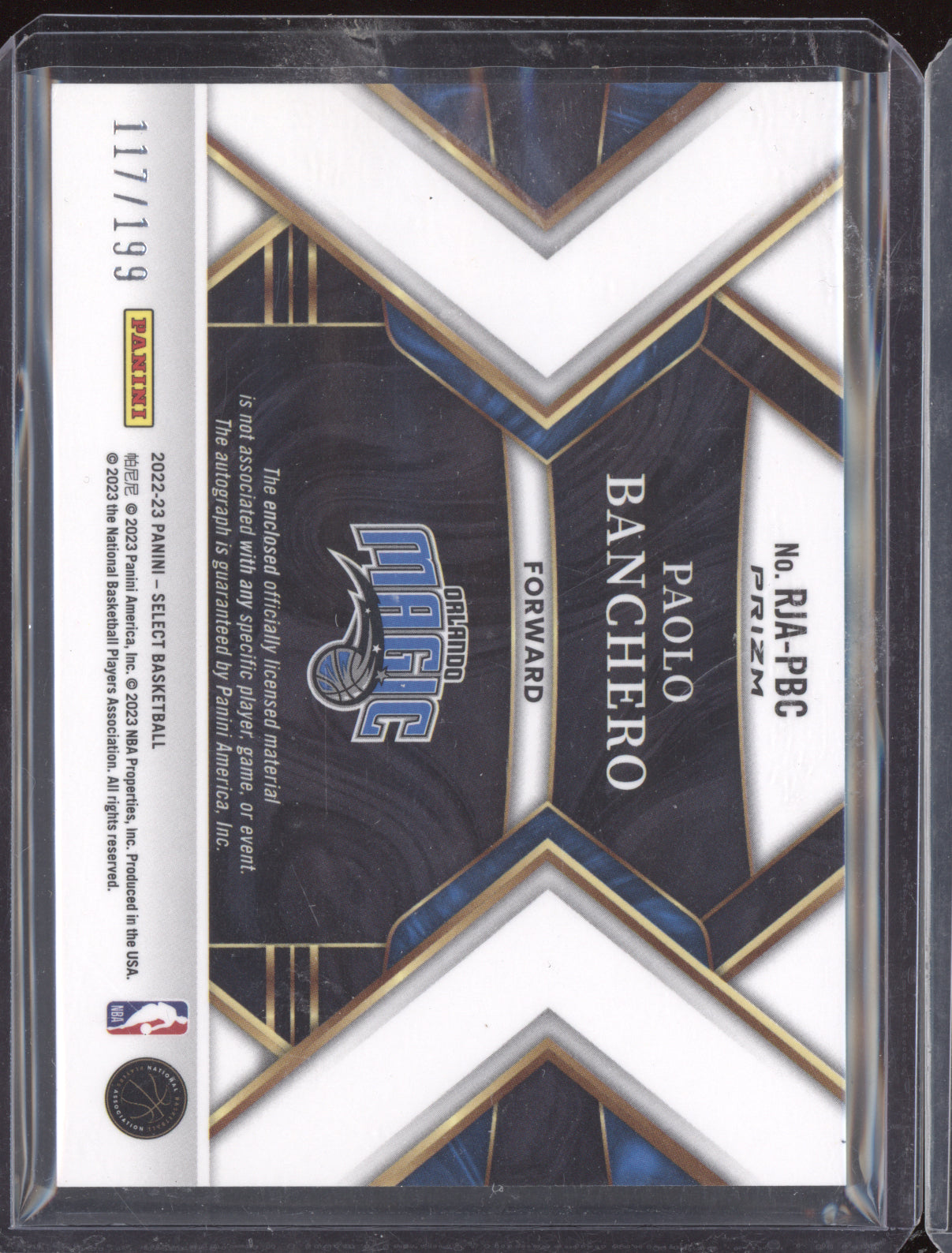 Paolo Banchero 2022-23 Panini Select Rookie Jersey Auto RC 117/199