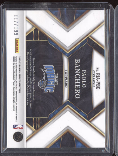Paolo Banchero 2022-23 Panini Select Rookie Jersey Auto RC 117/199