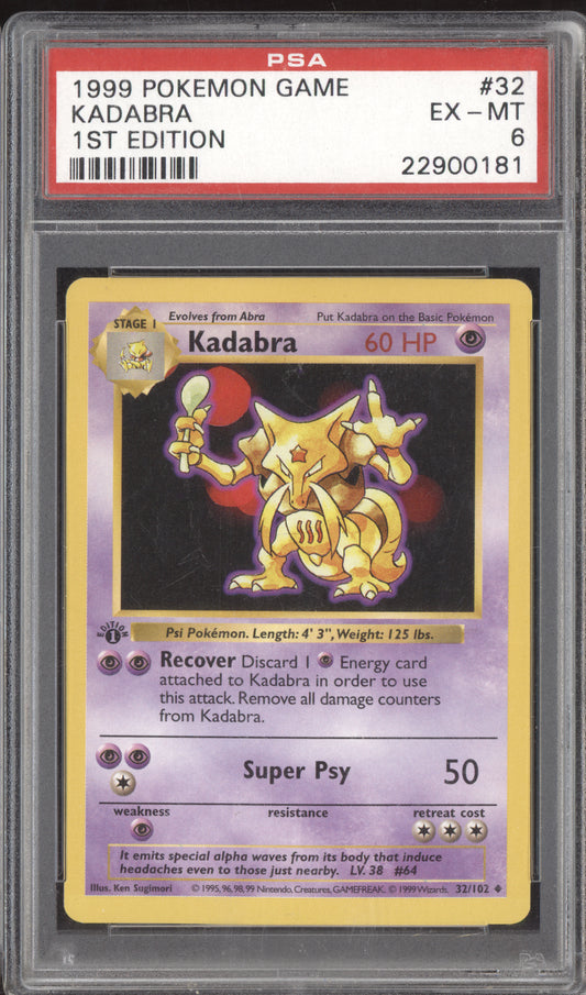 Kadabra 1999 Pokemon Base Set 1st Edition 32/102 PSA 6