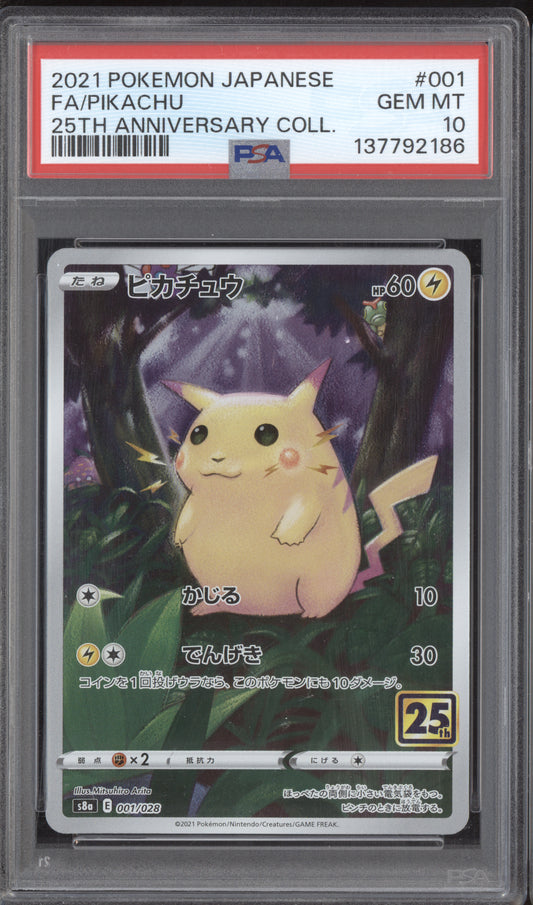 Pikachu 2021 Pokemon 25th Anniversary Collection Japanese 001/028 PSA 10