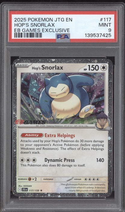 Hop's Snorlax 2025 Pokemon Journey Together EB Games Exclusive 117/159 PSA 9
