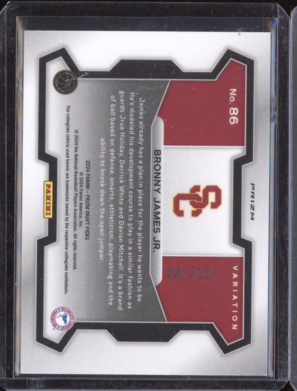 Bronny James Jr 2024-25 Panini Prizm Draft Variation Blue RC 102/199