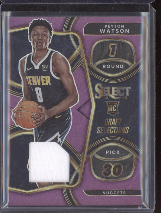 Peyton Watson 2022 Panini Select Draft Selections Material Purple Jersey RC /99