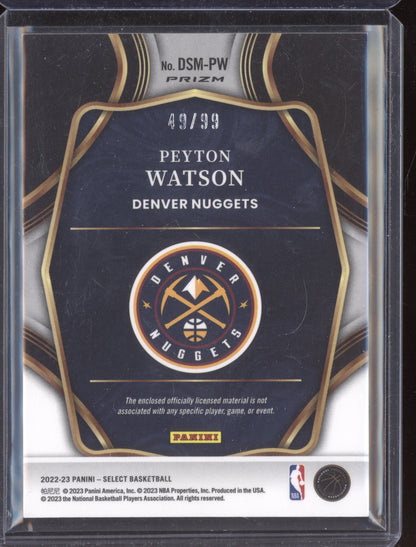 Peyton Watson 2022 Panini Select Draft Selections Material Purple Jersey RC /99