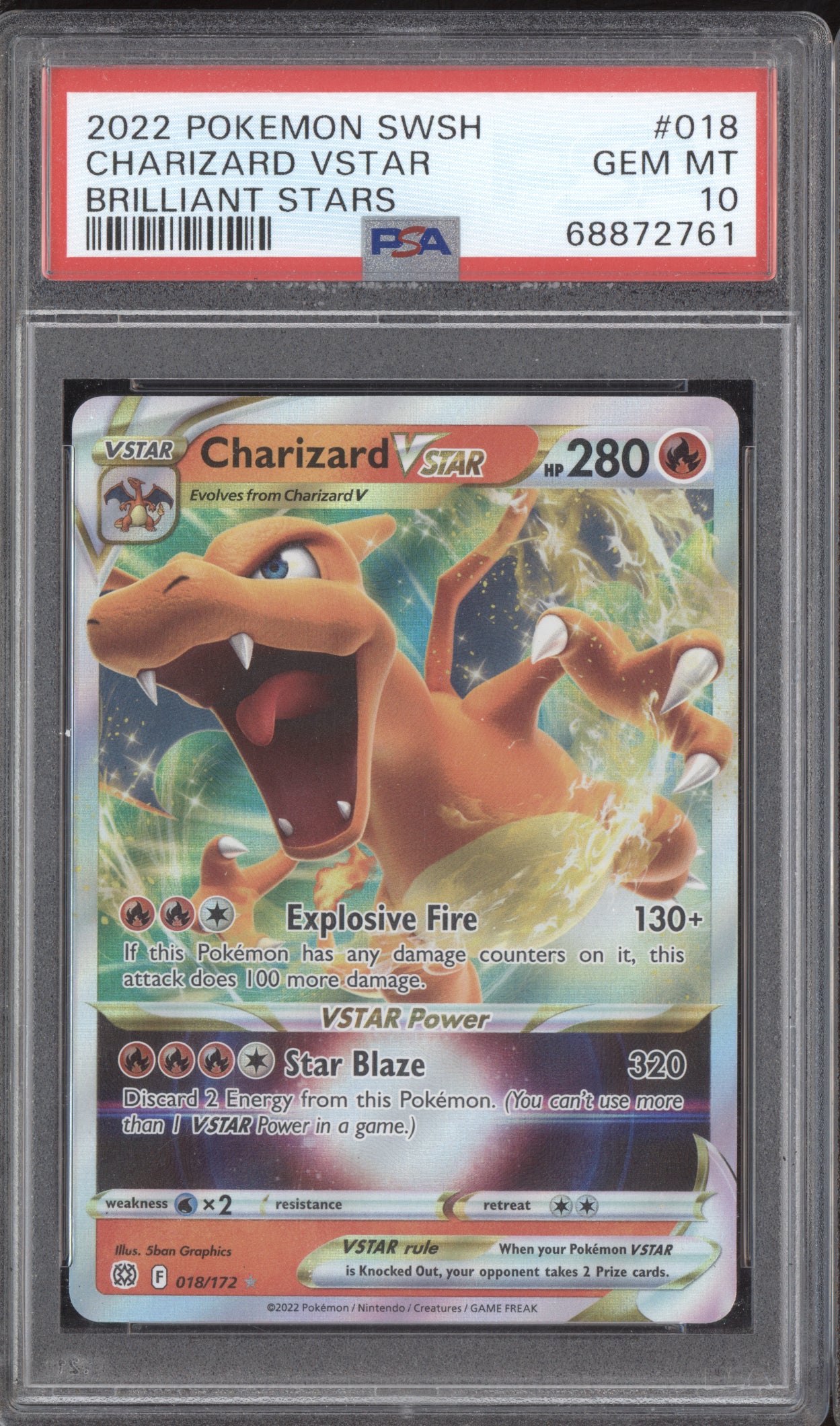 Charizard Vstar 2022 Pokemon Brilliant Stars 018/172 PSA 10