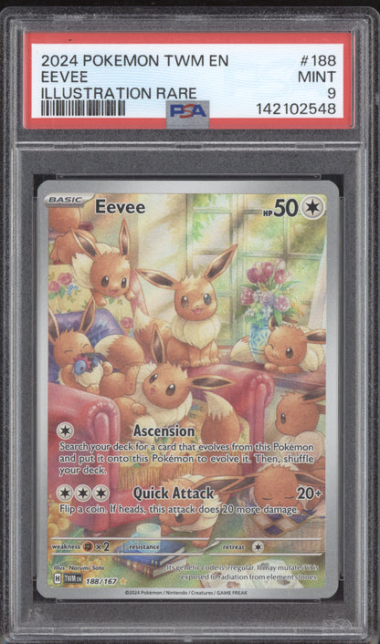 Eevee 2024 Pokemon Twilight Masquerade Illustration Rare 188/167 PSA 9