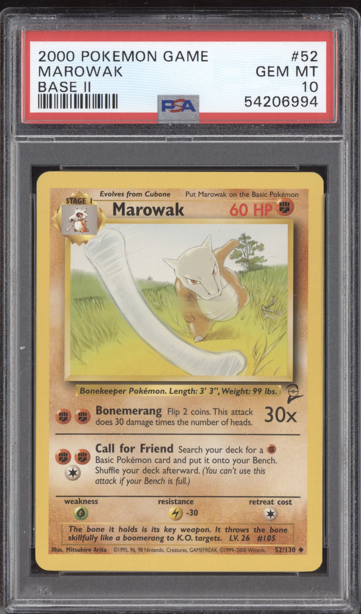 Marowak 2000 Pokemon Base Set 2 52/130 PSA 10
