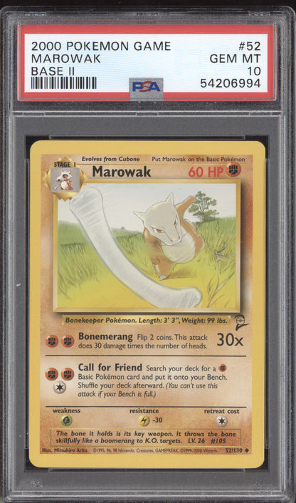 Marowak 2000 Pokemon Base Set 2 52/130 PSA 10