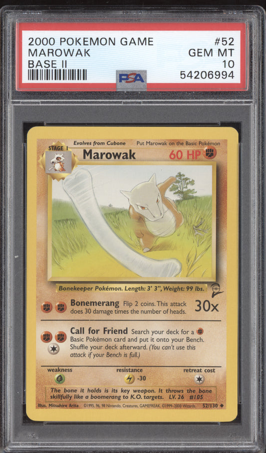Marowak 2000 Pokemon Base Set 2 52/130 PSA 10