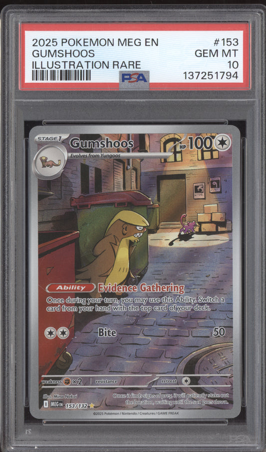 Gumshoos 2025 Pokemon Mega Evolution Illustration Rare 153/132 PSA 10