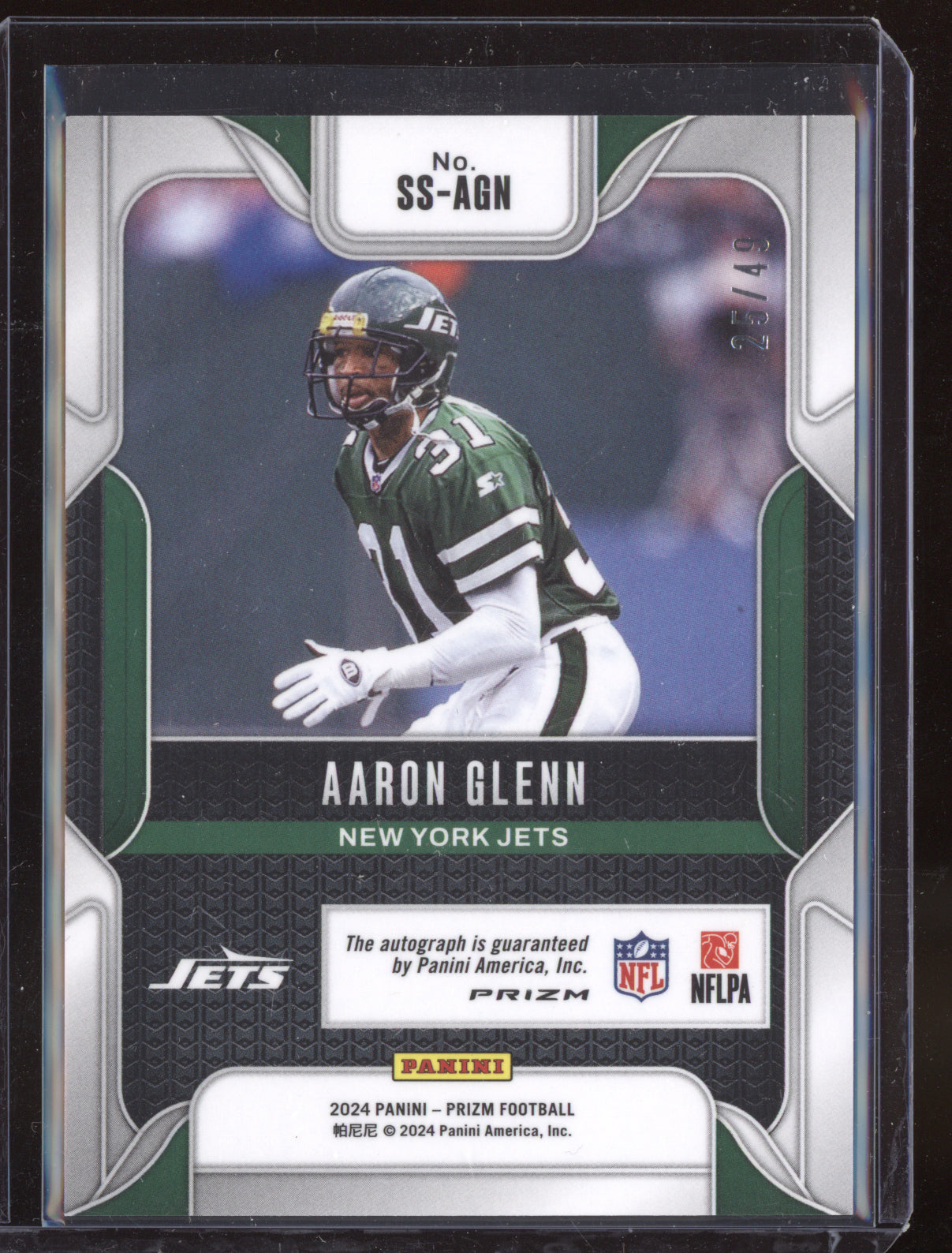 Aaron Glenn 2024 Panini Prizm Purple Power Sensational Auto 25/49