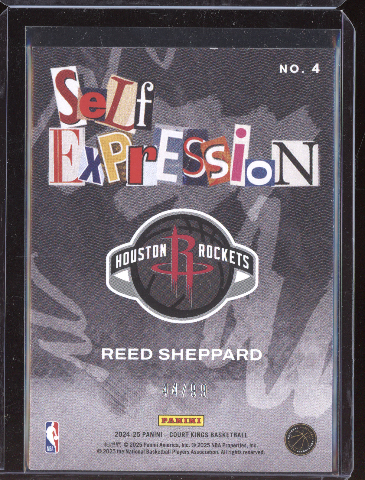 Reed Sheppard 2024-25 Panini Court Kings Self Expression Purple RC 44/99