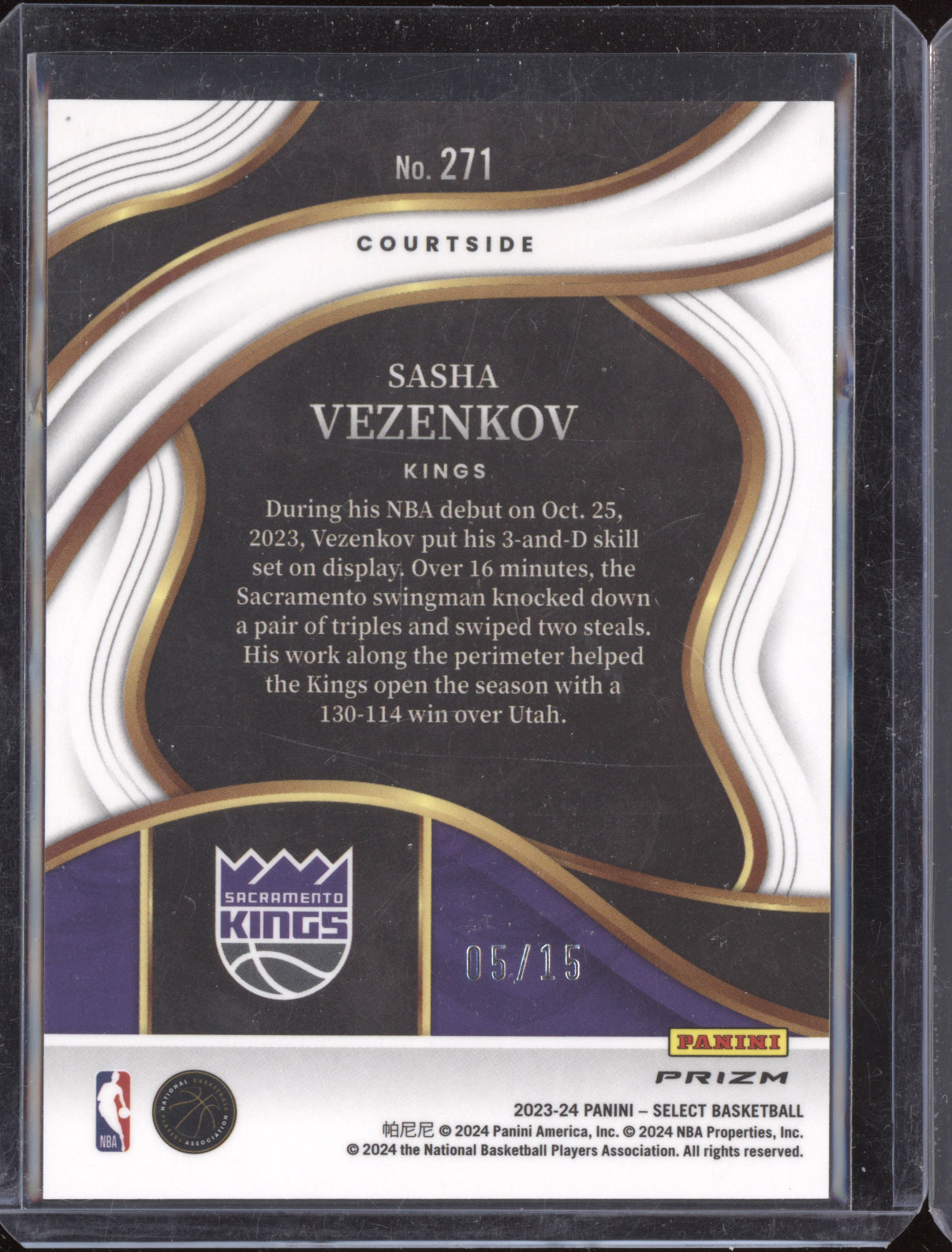 Sasha Vezenkov 2023-24 Panini Select Orange Pulsar Courtside RC 5/15