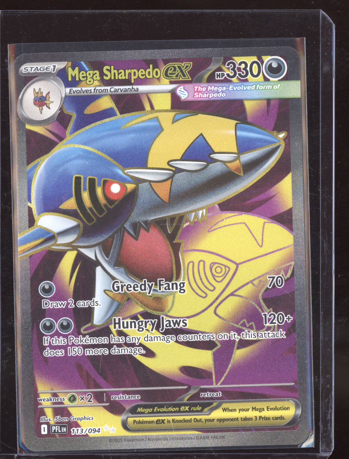 Mega Sharpedo ex 2025 Pokemon Phantasmal Flames Ultra Rare 113/094