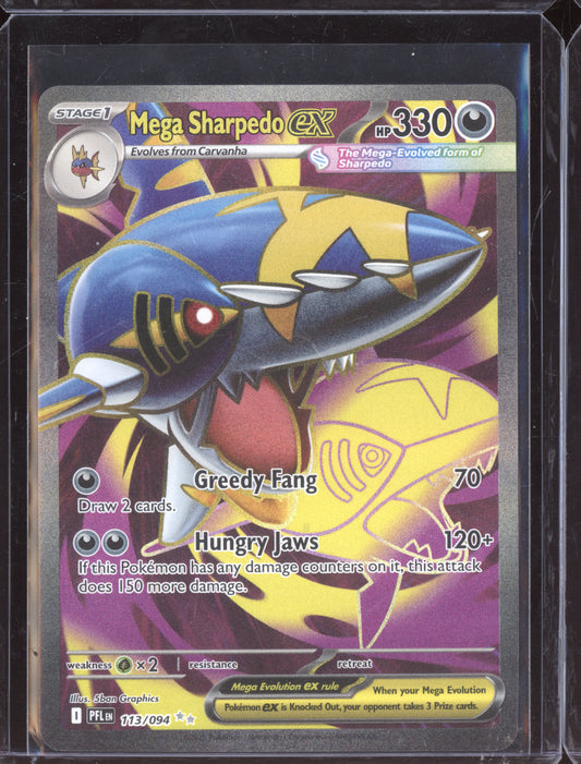 Mega Sharpedo ex 2025 Pokemon Phantasmal Flames Ultra Rare 113/094